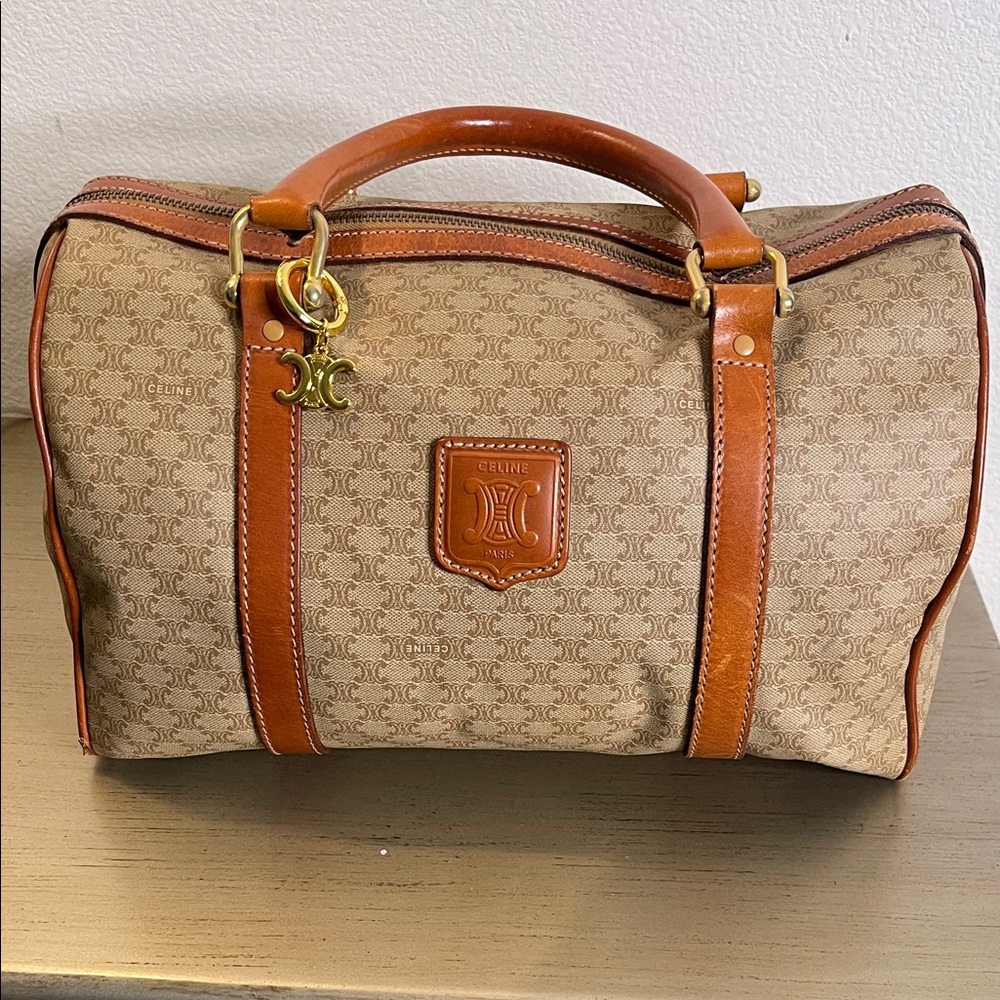 Celine Brown and Tan Monogram Boston Bag